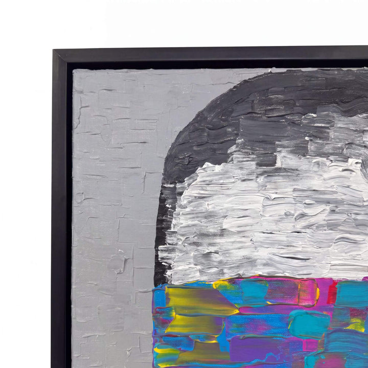Close-up of the Inner Trip artwork showing the colourful abstract band across the face and textured mixed-media surface
