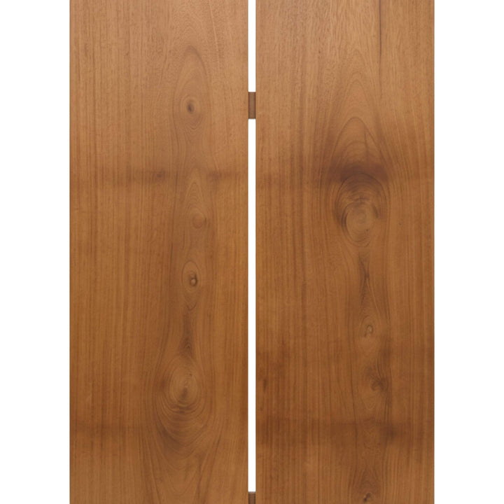 Close-up of the Iroko Dining Table wood grain and craftsmanship.