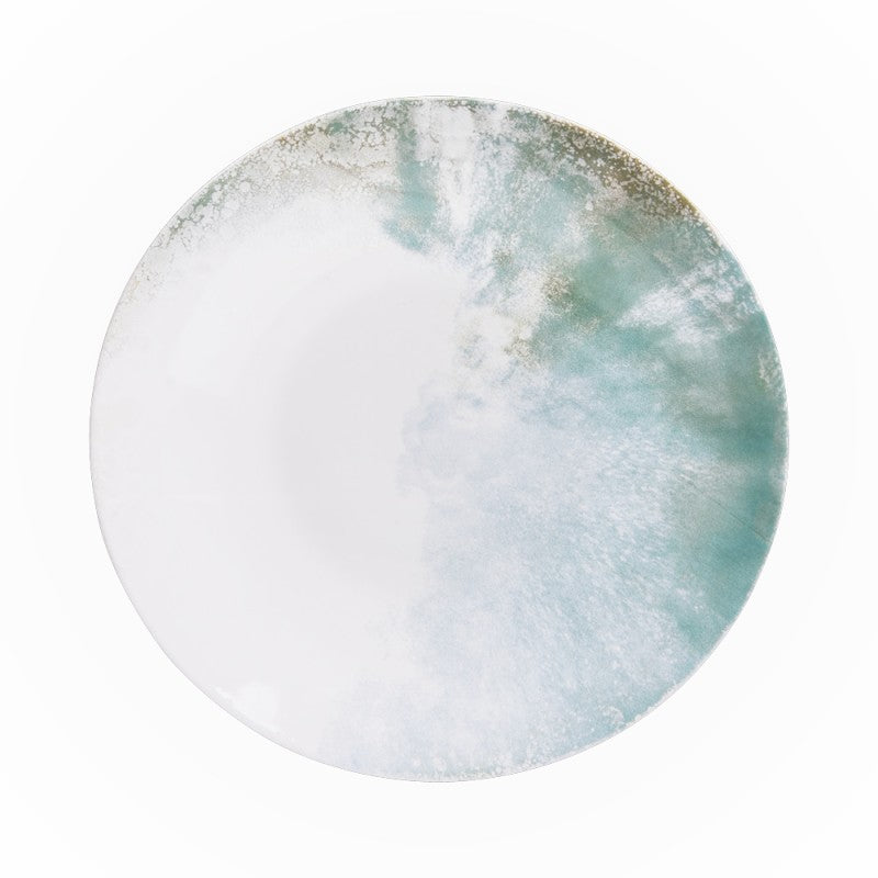 Top view of Islande ceramic saladier with white and green coastal-inspired 