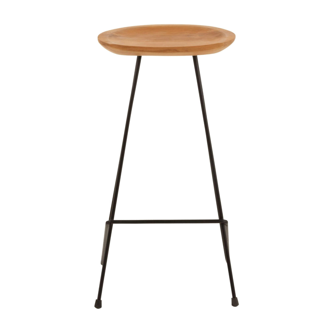 Teak and iron bar chair straight-on view at counter height