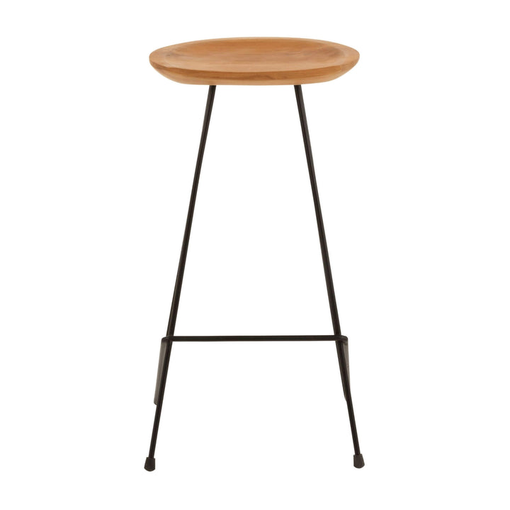 Teak and iron bar chair straight-on view at counter height