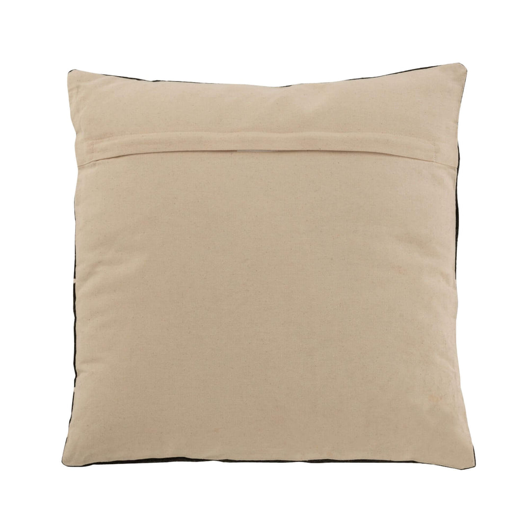 Back view of the Jacob cushion with a plain beige cotton reverse.