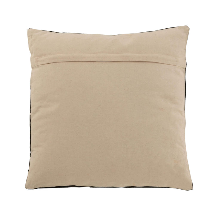 Back view of the Jacob cushion with a plain beige cotton reverse.