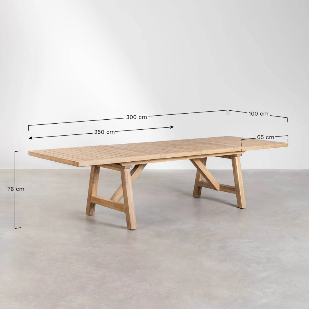 Studio view of the Jaipur table with extension measurement indications