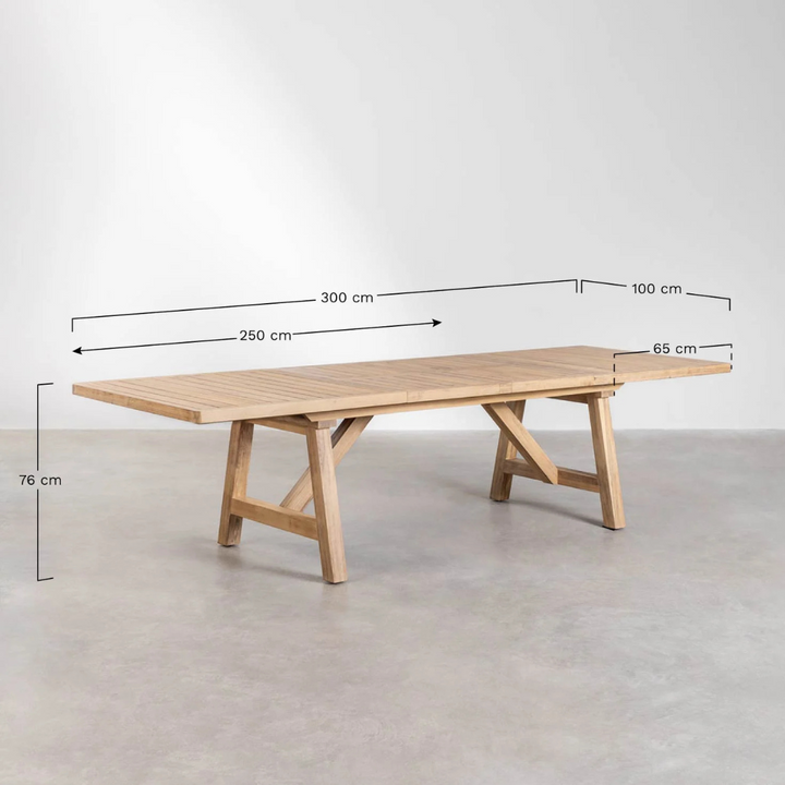 Studio view of the Jaipur table with extension measurement indications