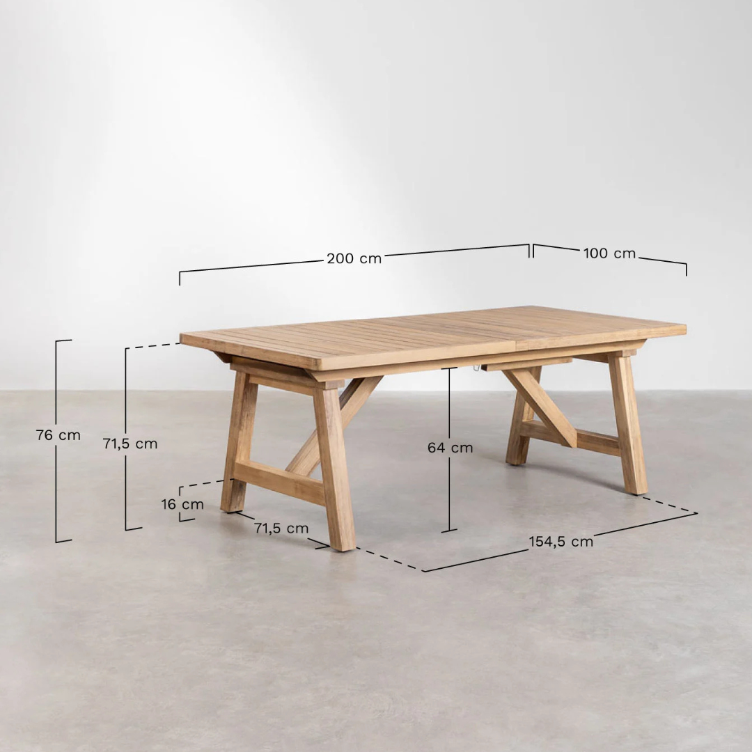 Studio view of the Jaipur table with extension measurement indications