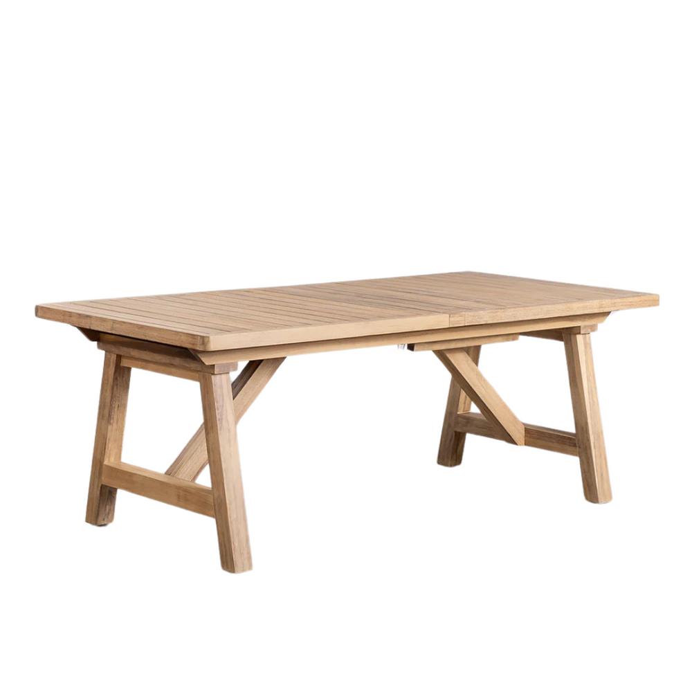 Angled product view of the Jaipur extensible acacia outdoor table.