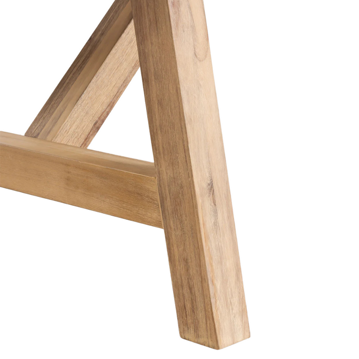 Leg detail displaying the sturdy acacia wood construction.