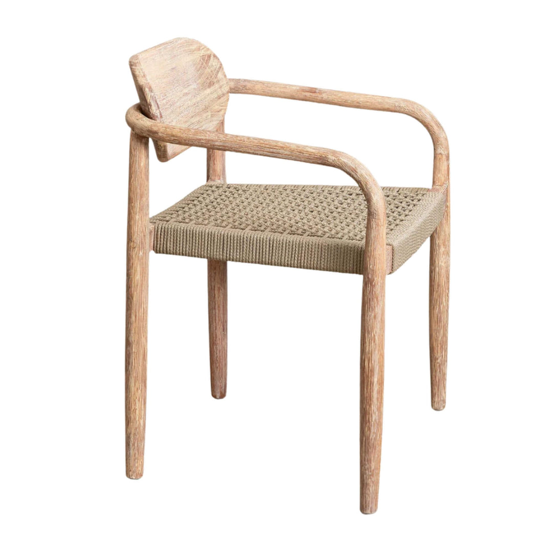 Side view of the Jaipur Dining Chair showing its curved wooden frame and woven seat.