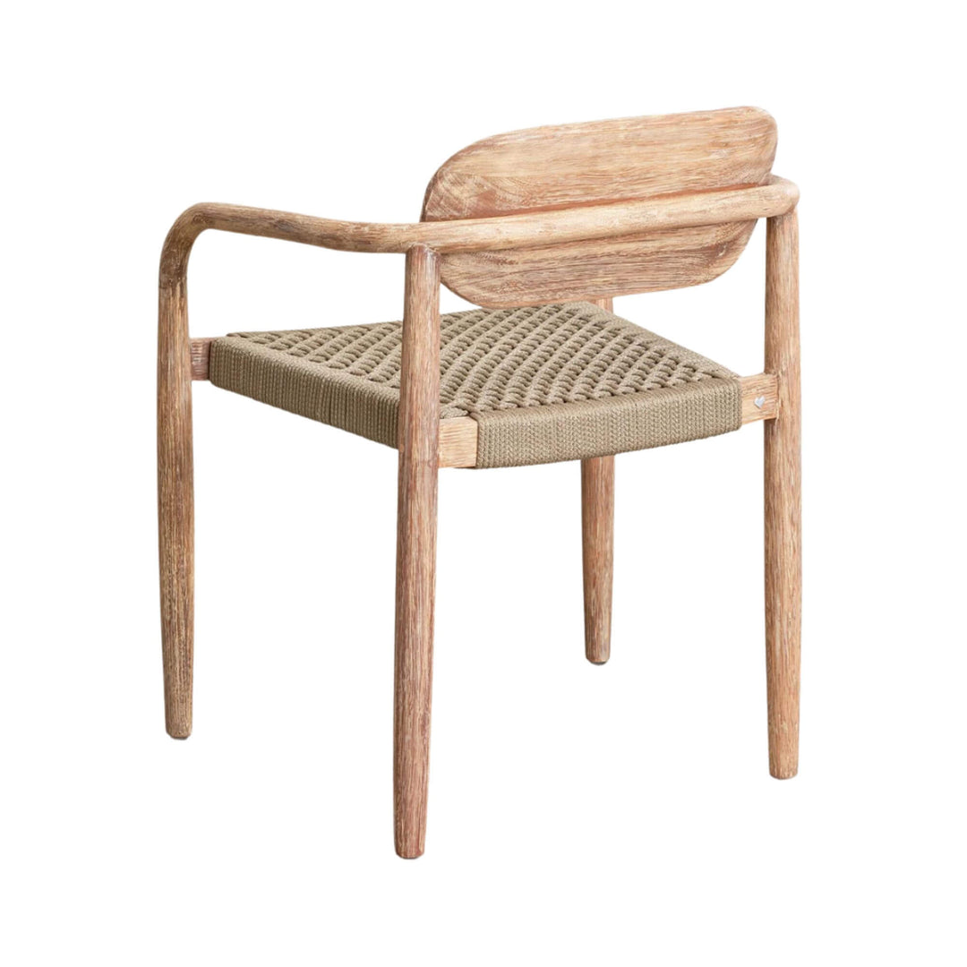 Rear view of the Jaipur Dining Chair showing its curved wooden frame and woven seat.