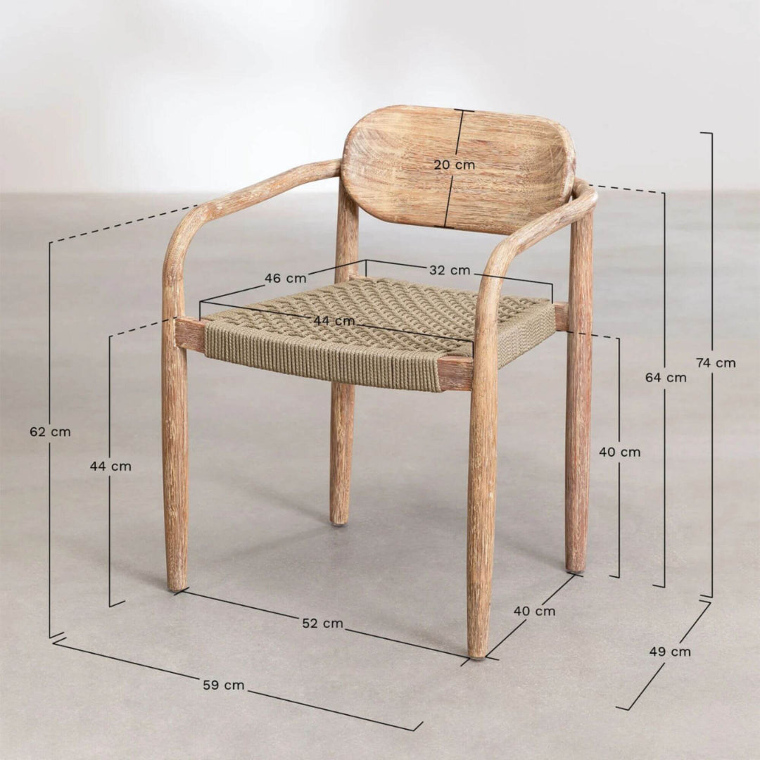 Jaipur Dining Chair in natural wood with woven beige seatwith measurements
