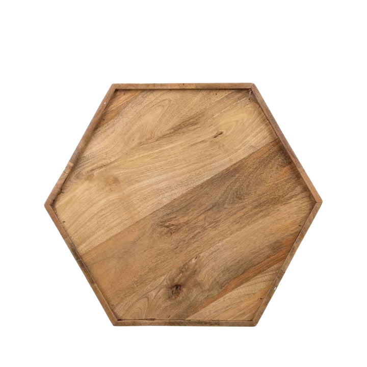 Top view of the Jali stool highlighting the hexagonal wooden surface.