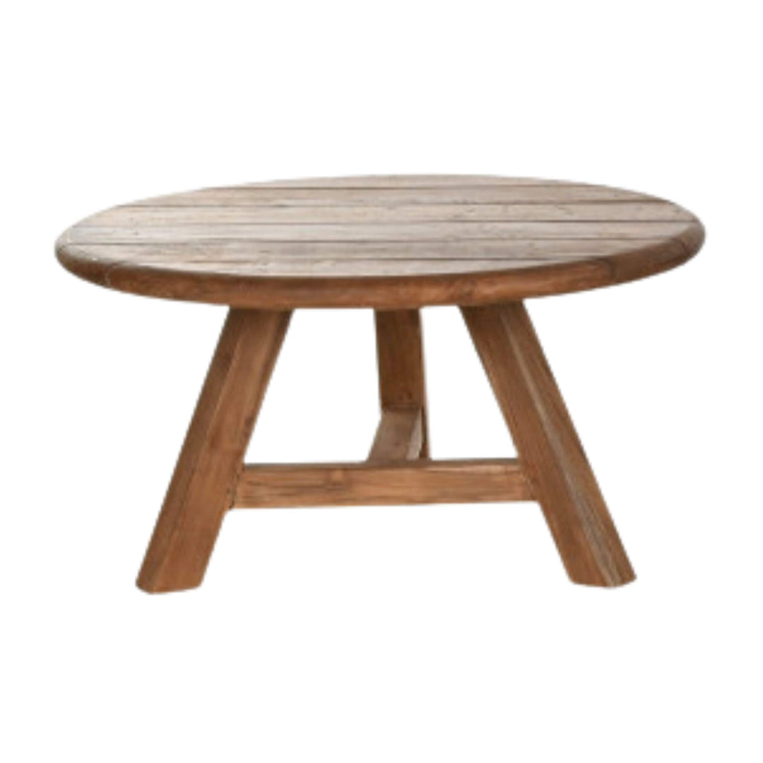 Front view of Jati recycled teak round outdoor coffee table