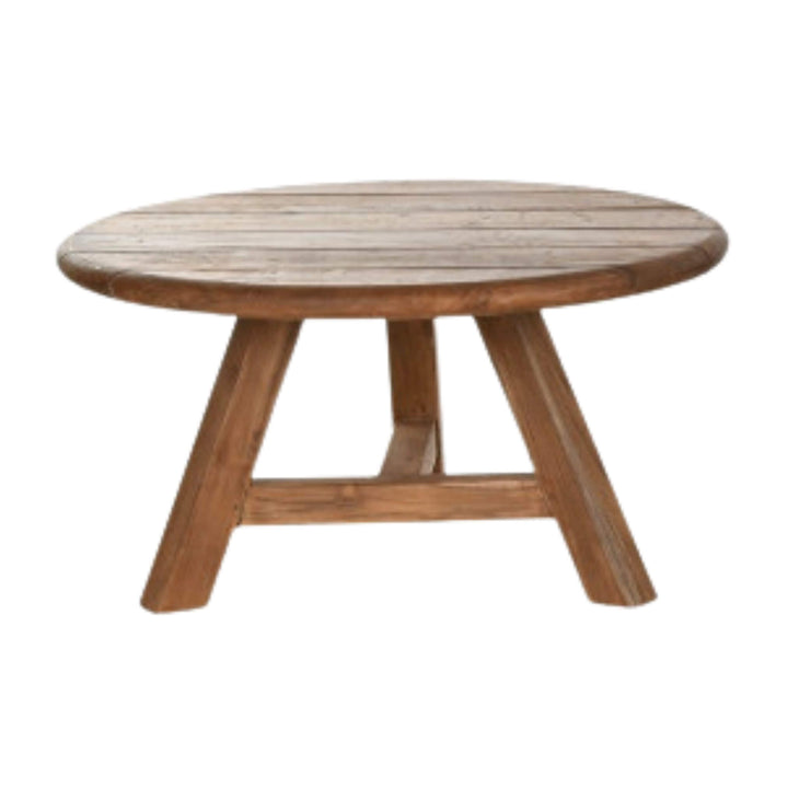 Front view of Jati recycled teak round outdoor coffee table