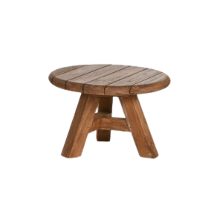 Front view of Jati recycled teak round outdoor coffee table