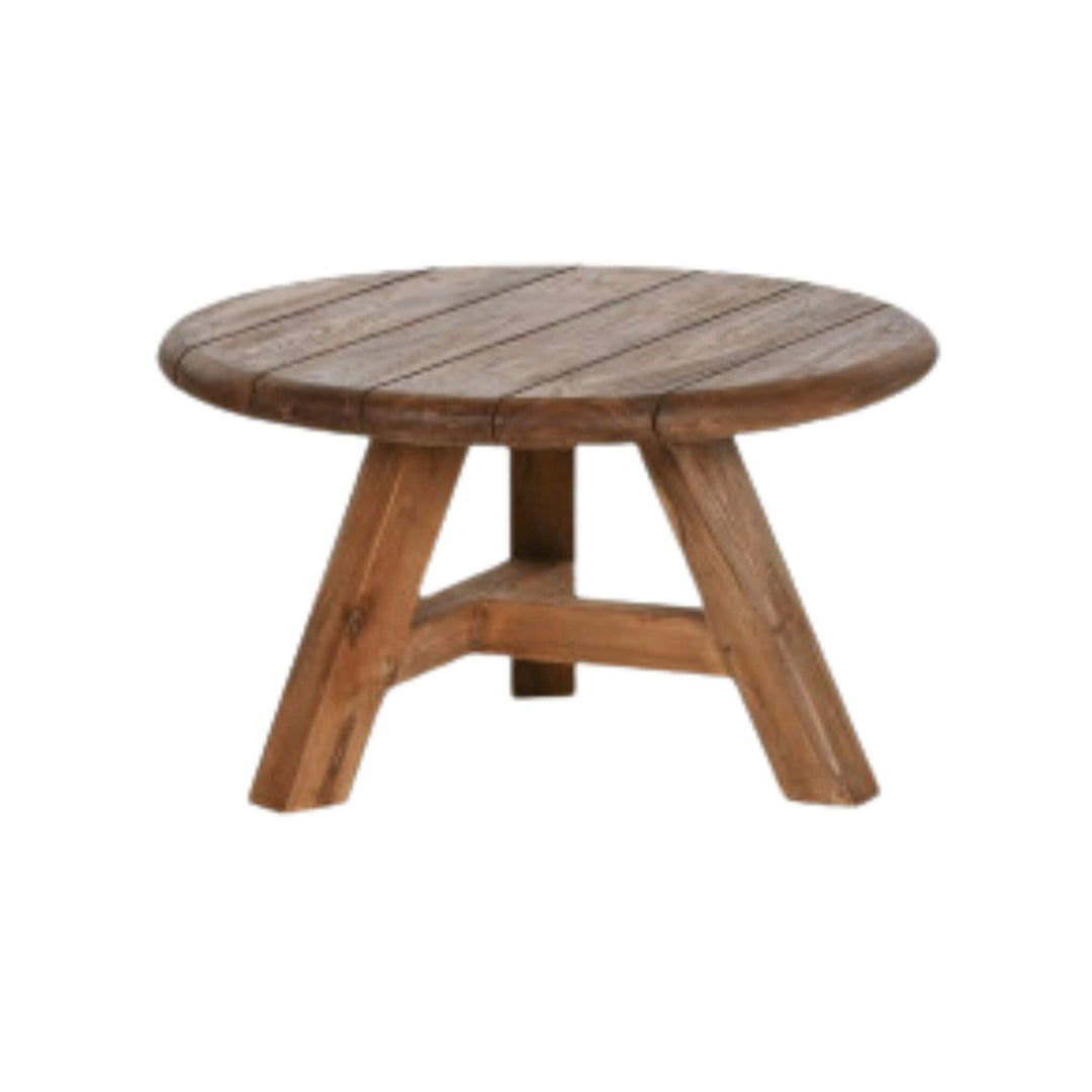 Front view of Jati recycled teak round outdoor coffee table