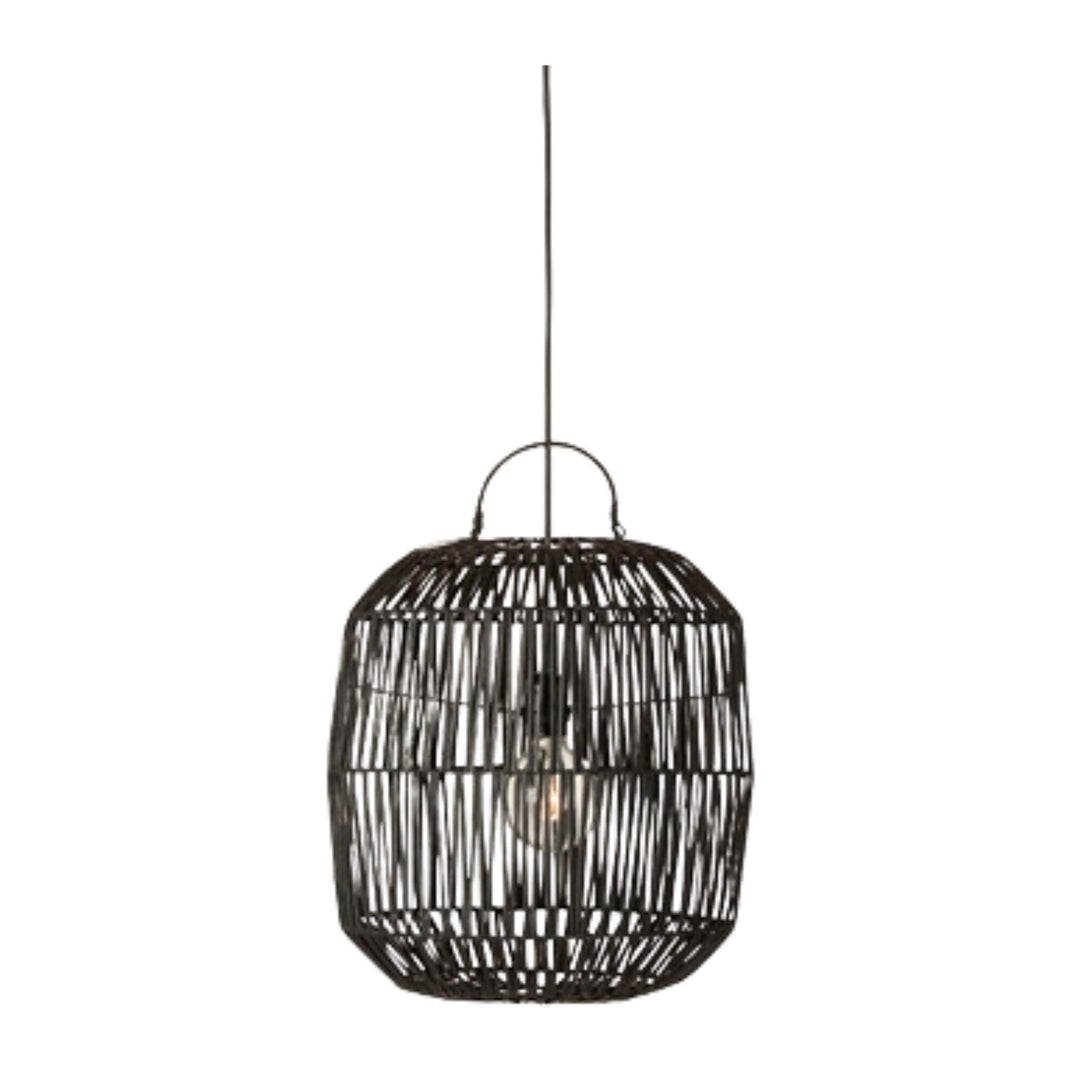 Java black rattan ceiling lamp with handwoven design