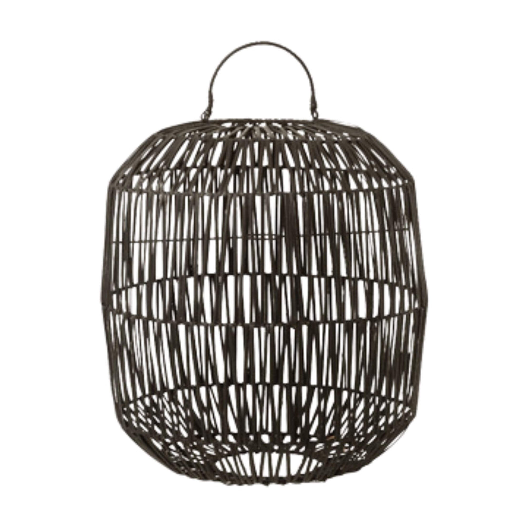 Side view of Java ceiling lamp showing woven rattan structure
