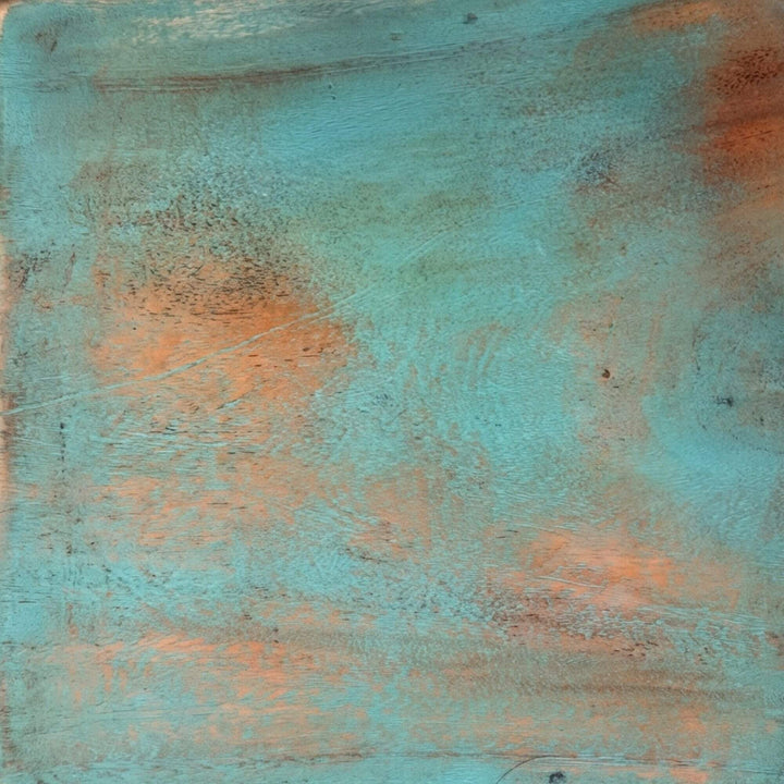 Texture detail of the distressed blue finish on the Jimbaran teak wood buffet.