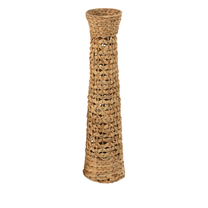 Single Jonas vase highlighting the woven water hyacinth texture and cylindrical shape.
