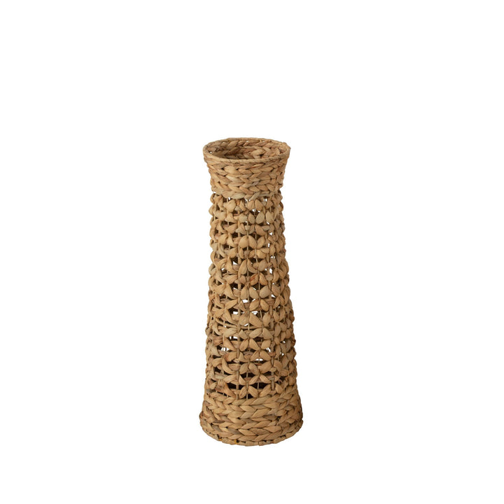 Single Jonas vase highlighting the woven water hyacinth texture and cylindrical shape.