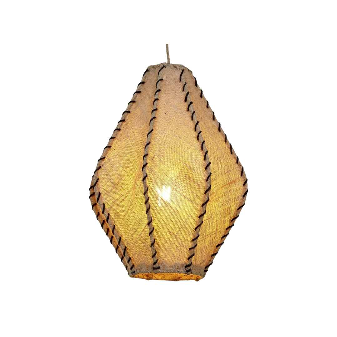 Jutana diamond-shaped ceiling lamp handcrafted from jute and rope.