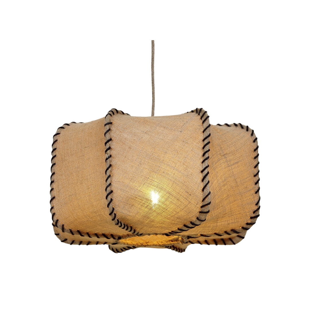 Jutana square ceiling lamp handwoven from natural jute and rope.