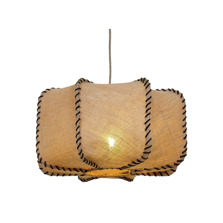 Jutana square ceiling lamp handwoven from natural jute and rope.