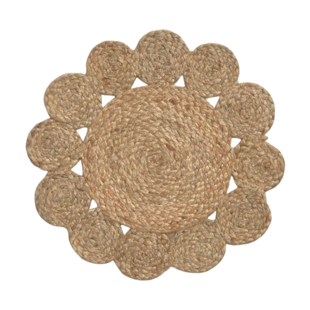 Top view of Jute Andalucia Table Mat with decorative circular weave.