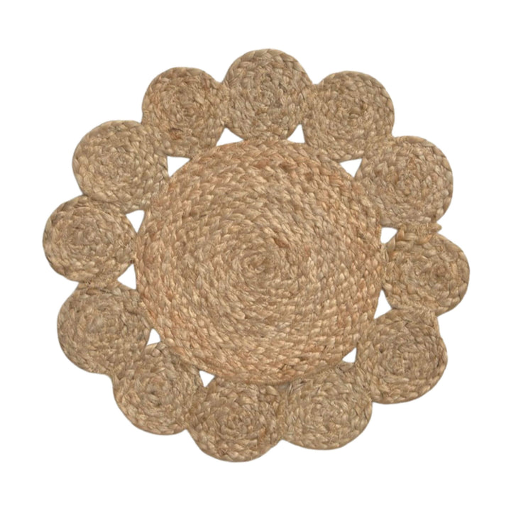 Top view of Jute Andalucia Table Mat with decorative circular weave.