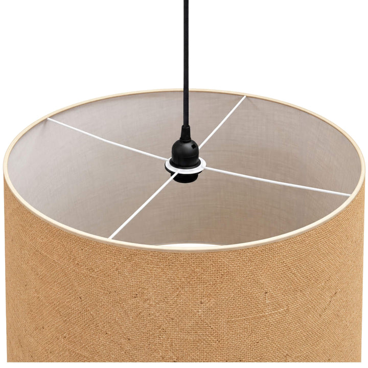 Interior view of the Jute Lampshade showing the iron frame and natural woven jute construction