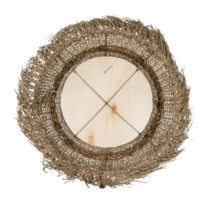 JUTE LION MIRROR with burlap-like frame on a white background