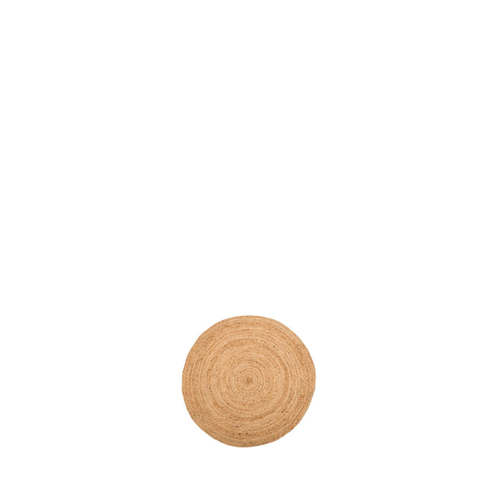 Small round jute rug shown on a white background