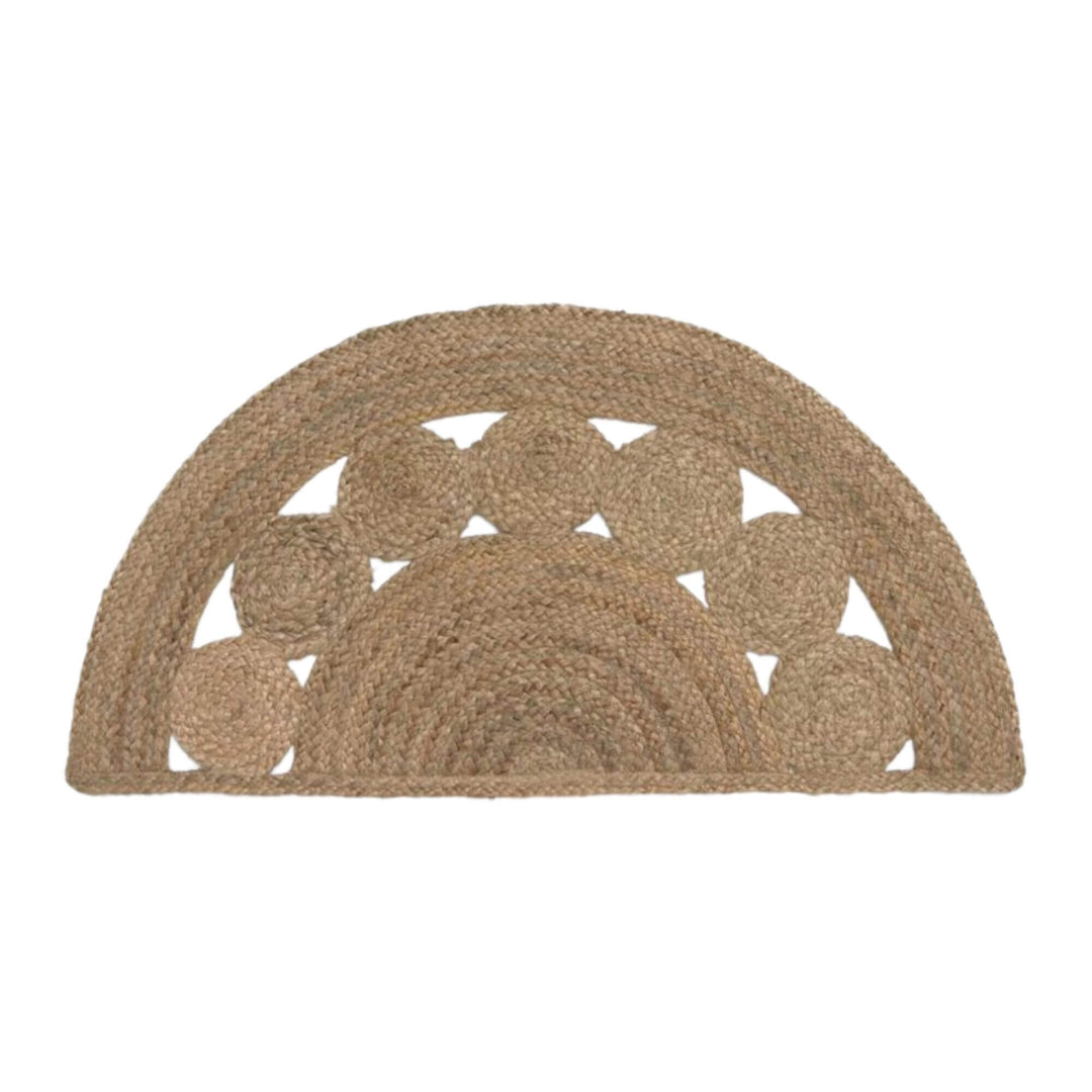 Jute Round Wall Deco Headboard handwoven from natural fibers with semi-circular braided design.