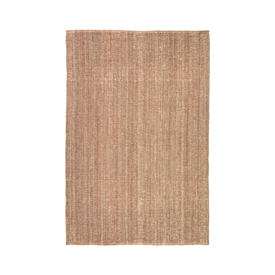 Front view of the natural jute rug showing its rectangular shape and warm woven texture