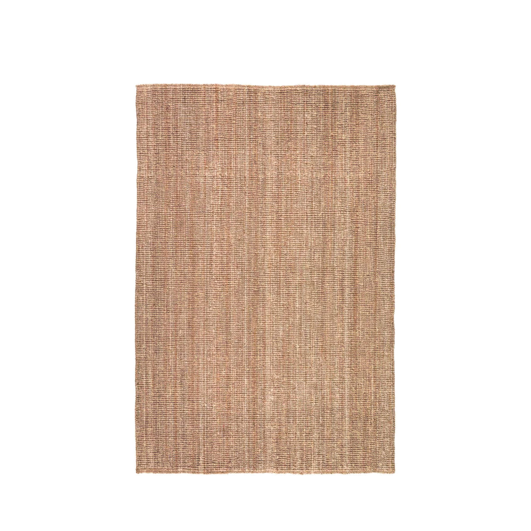 Front view of the medium natural jute rug showing its rectangular shape and warm woven texture
