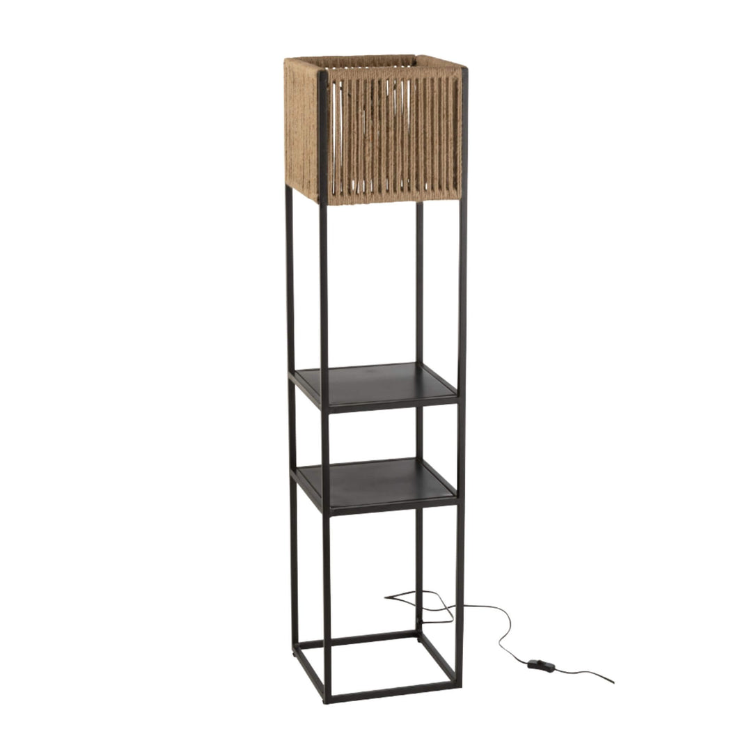 Jute Strings square floor lamp with natural jute shade and iron frame.