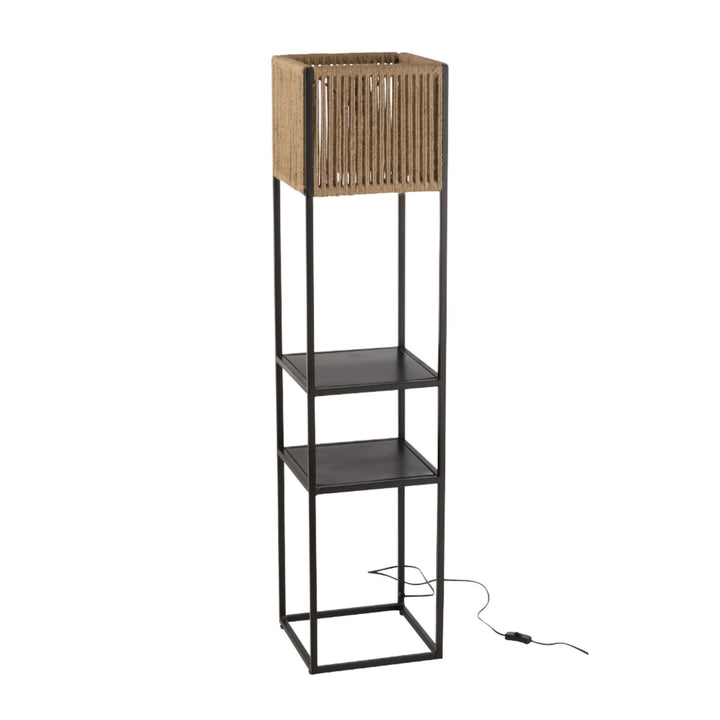 Jute Strings square floor lamp with natural jute shade and iron frame.