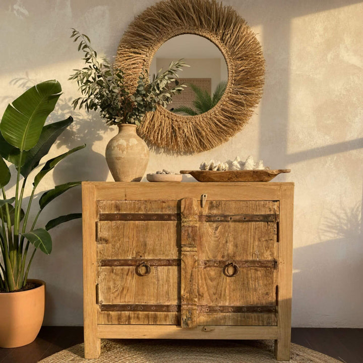 Styled living room scene featuring the Kalap reclaimed wood buffet.