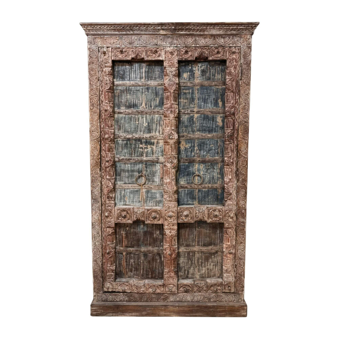 Front view of the Kali Indian Wardrobe made from carved sheesham wood.