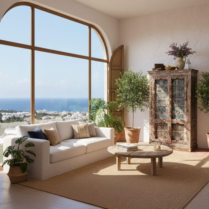 Living room scene featuring the Kali wardrobe as a decorative statement piece.