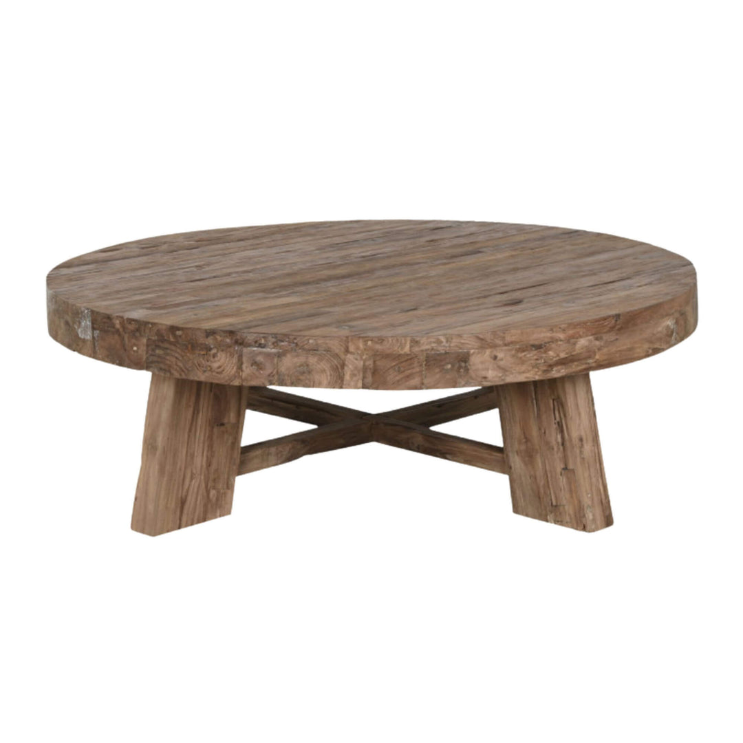 Front view of the Kalon Coffee Table made from natural recycled teak wood.