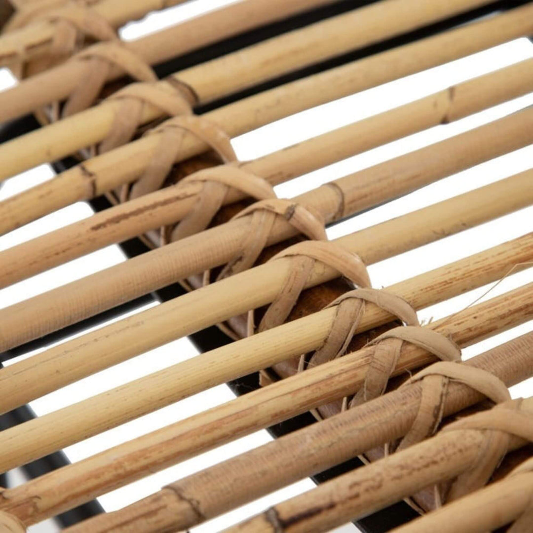 Close-up detail of natural rattan seat weave