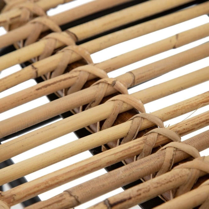 Close-up detail of natural rattan seat weave