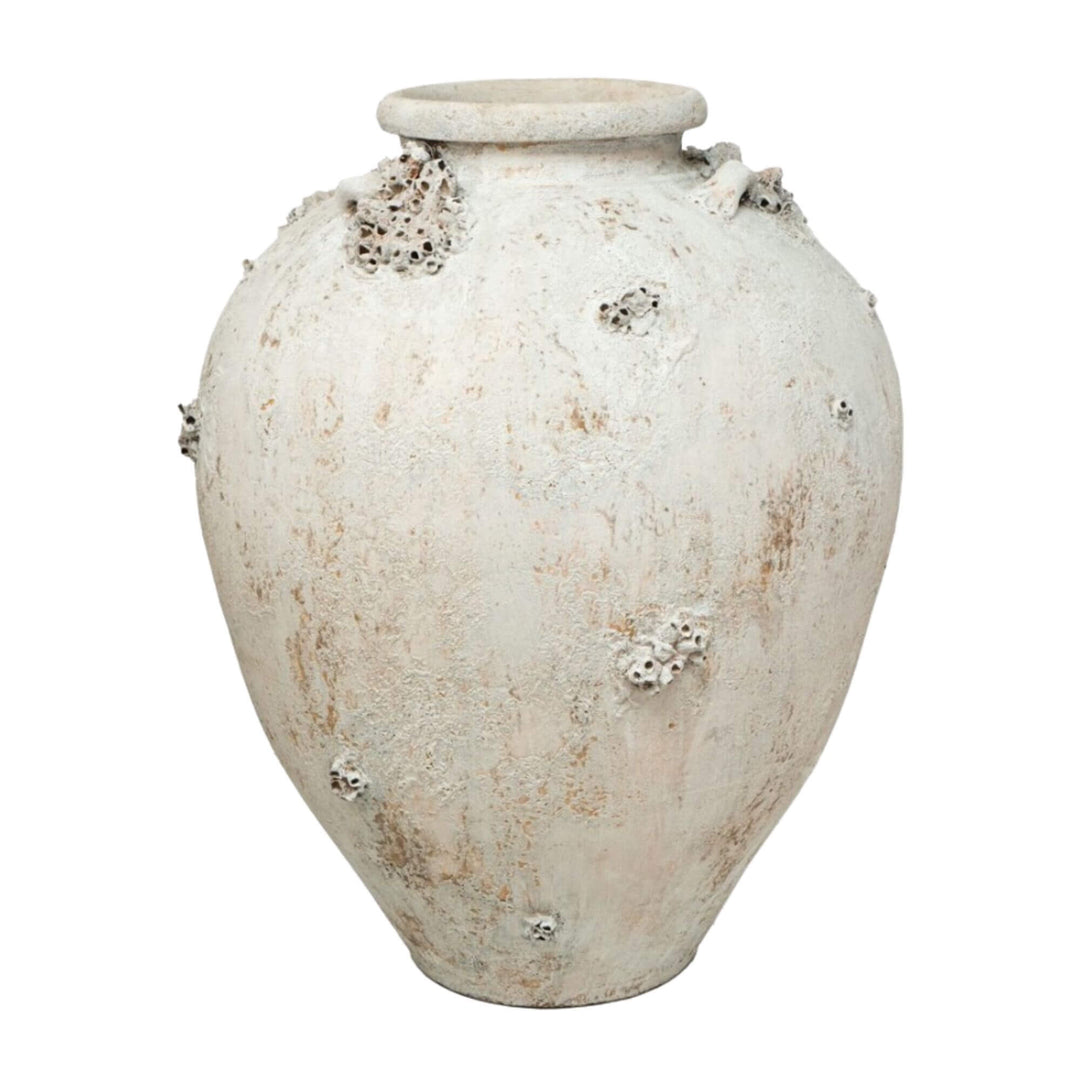 Karekare Terracotta Vase with aged white textured surface and coral-like details.