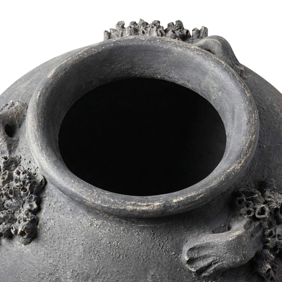 Top view of the vase opening showing the thick terracotta rim and handcrafted finish.