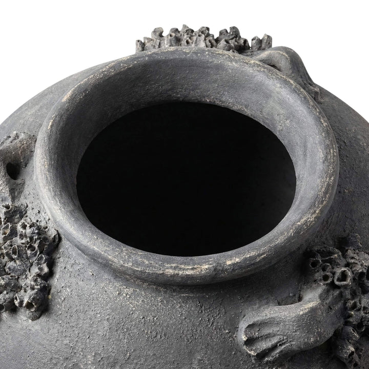 Top view of the vase opening showing the thick terracotta rim and handcrafted finish.