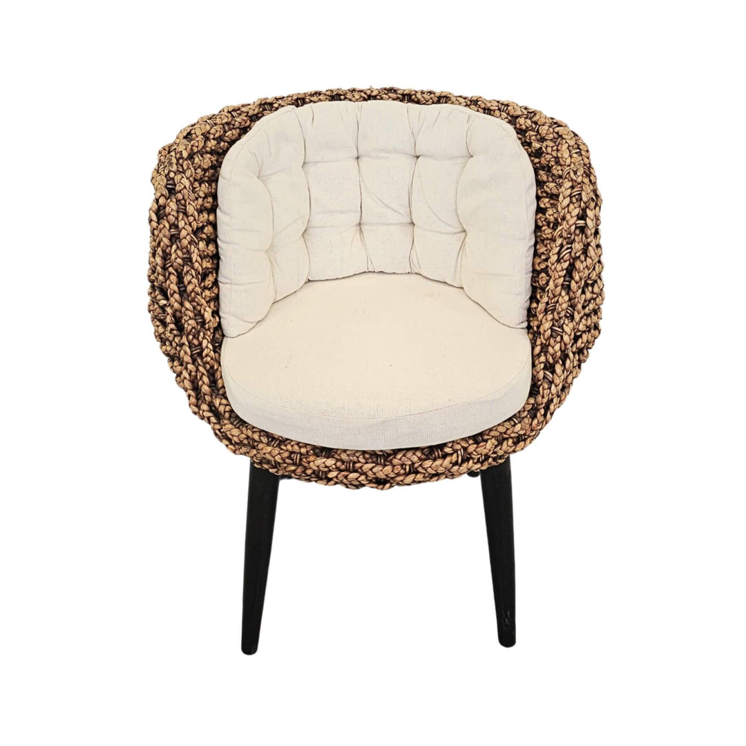 Front view of rattan dining chair with cushion