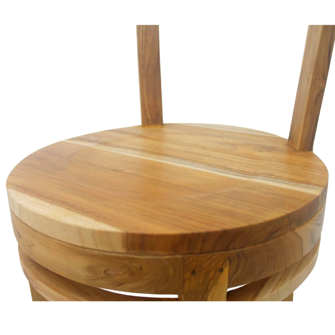 Detail of round teak wood seat