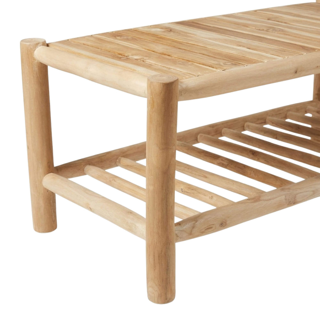 Side view highlighting the solid teak branch legs and natural wood finish.